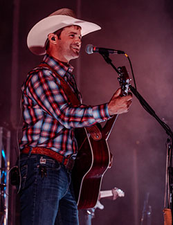 man with a guitar at a microphone