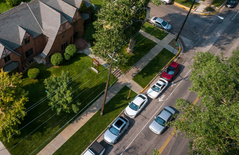 arial view of on street parking