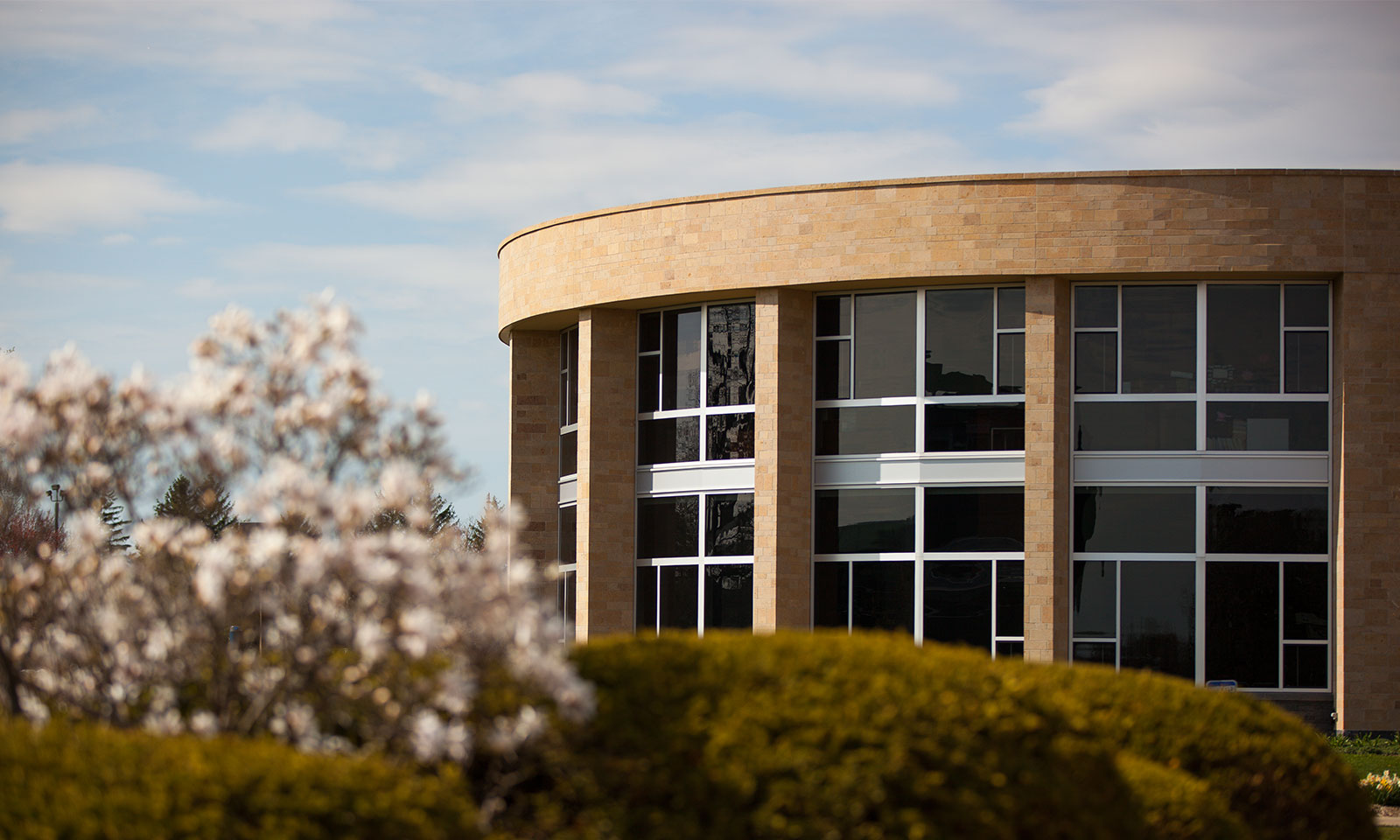 A building on the Valpo campus with large windows.