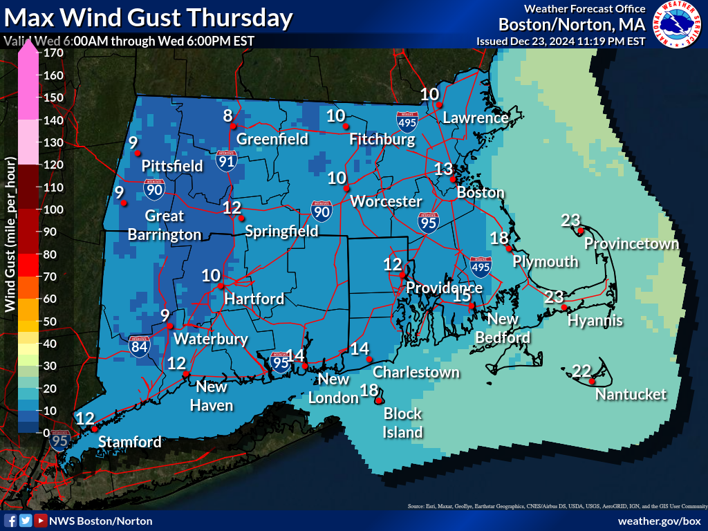 Map that displays the th period Max Wind Gust.