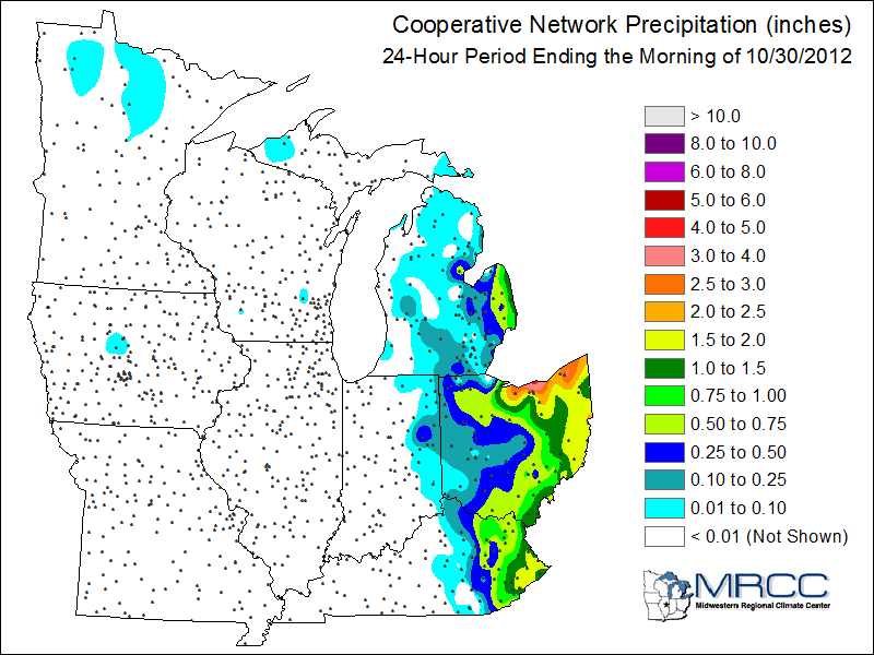 24-hr rainfall ending 10/30 morning