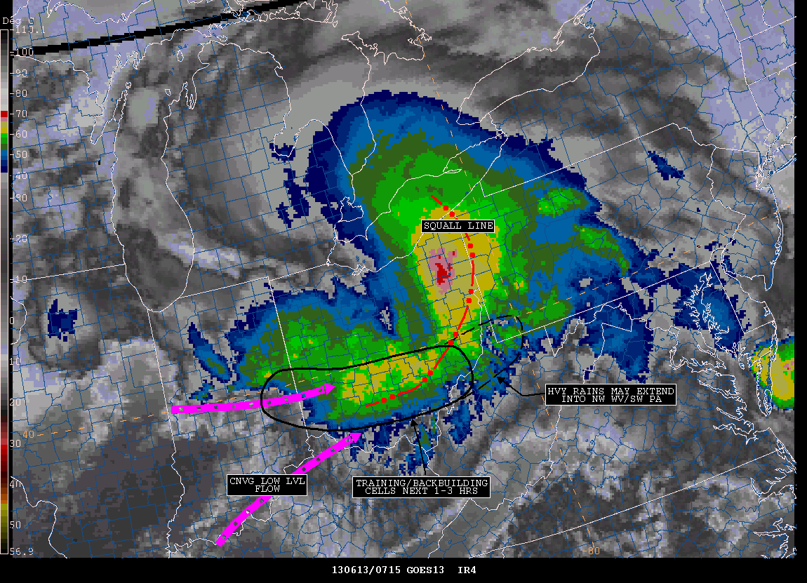 Analysis of heavy rainfall potential as squall line was across eastern and southern OH