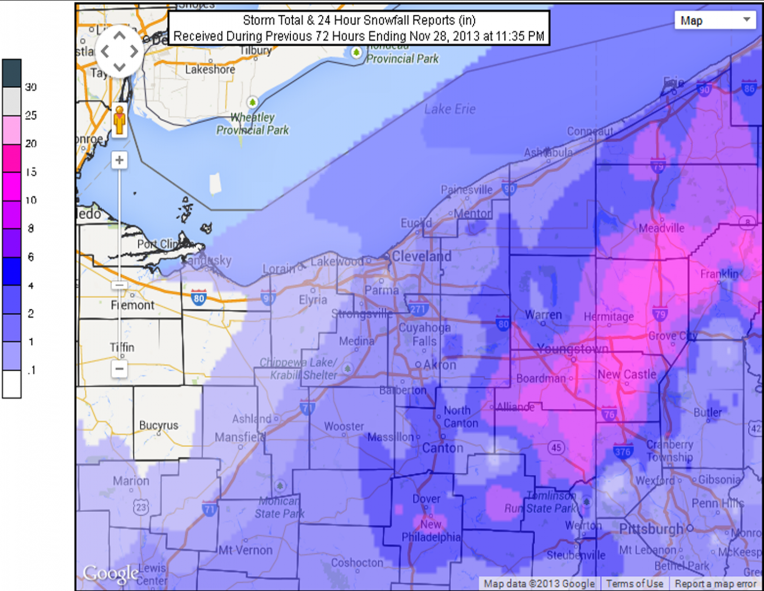 storm total snow from Nov 28, 2013