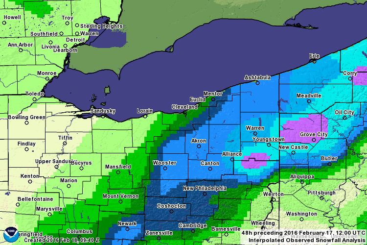 Snowfall from 1/15/16-1/16/16