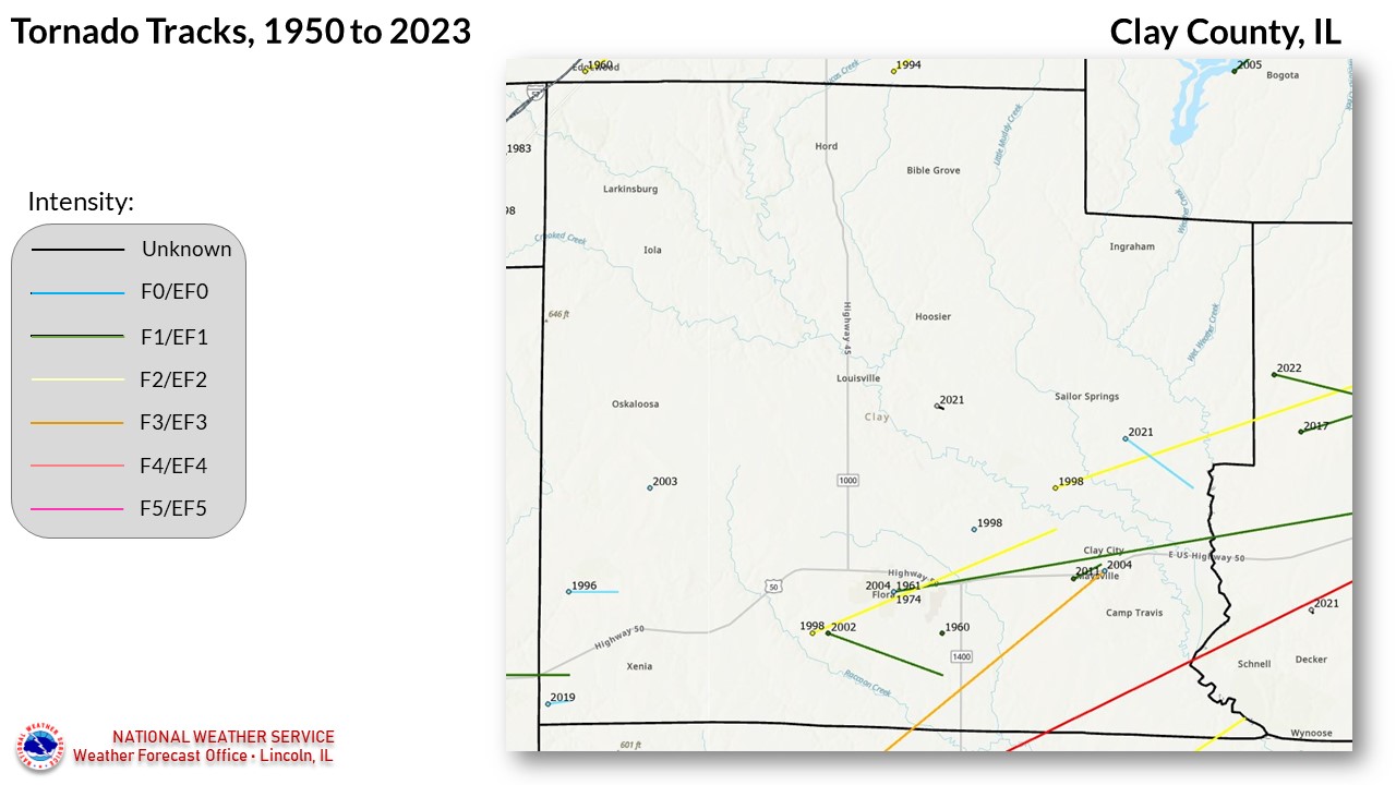 Clay County tornadoes since 1950