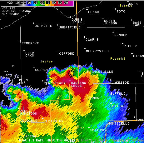 Reflectivity image from 7:33 pm CDT on June 4, 2008