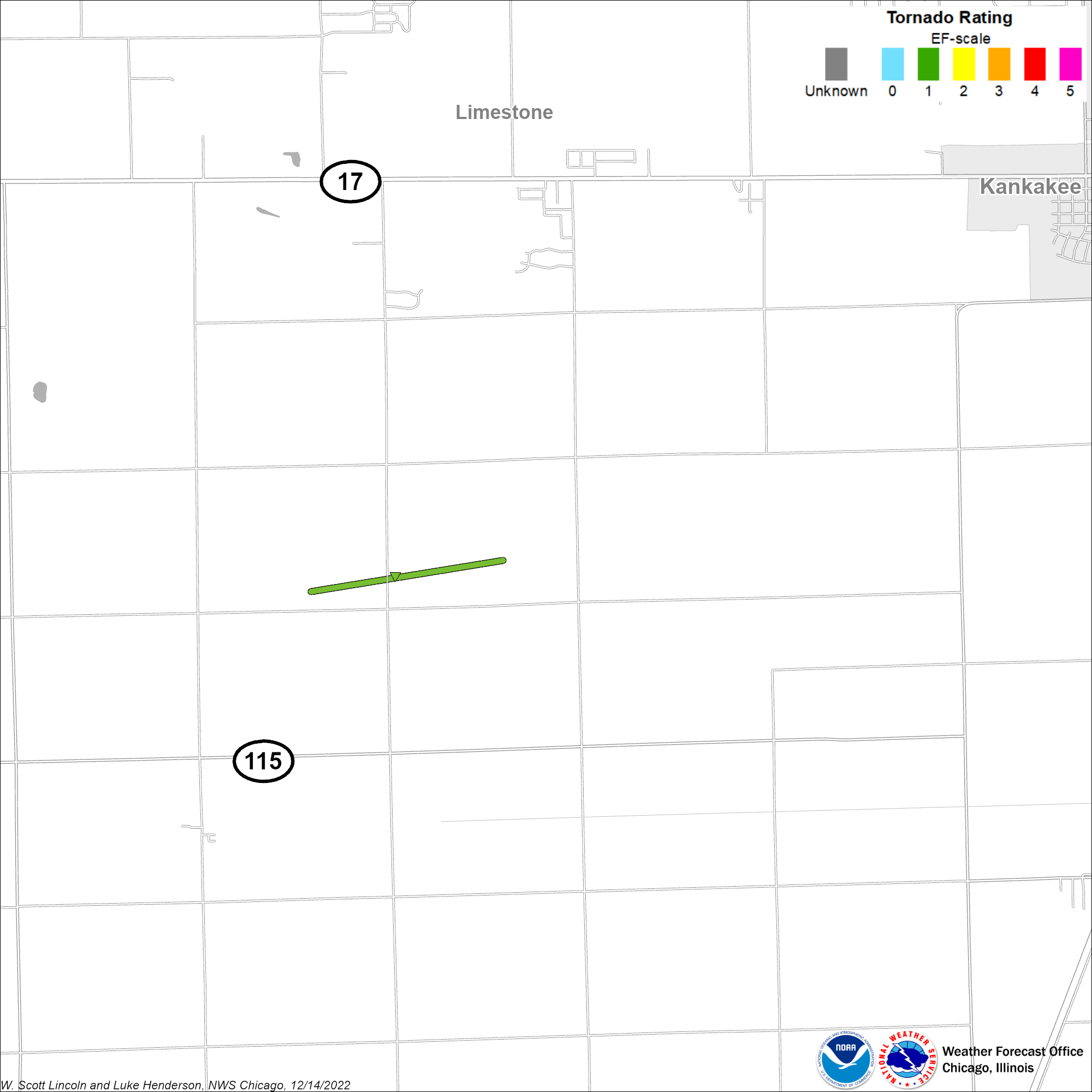 Map showing Limestone tornado track