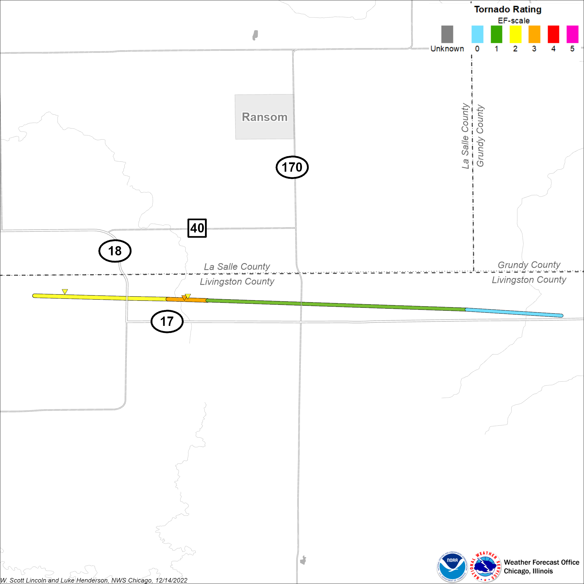 Map showing track of Ransom tornado