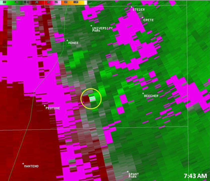 Image showing radar base velcoity at 743 AM