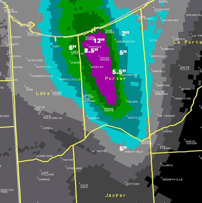 radar estimated lake effect snowfall totals