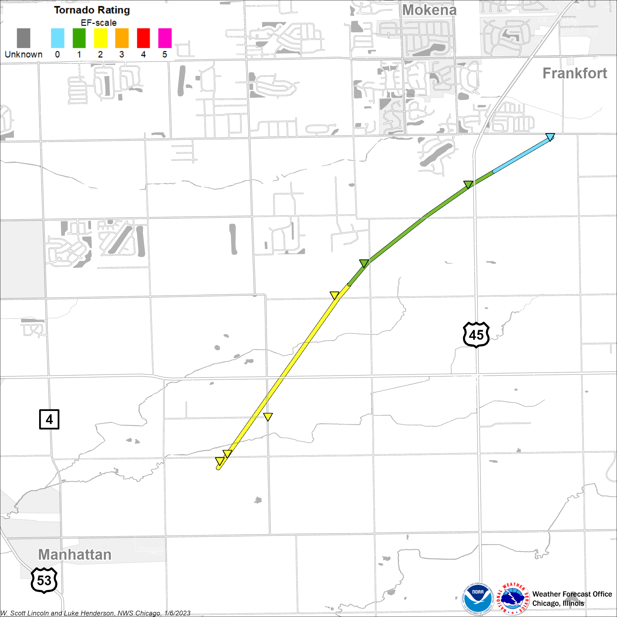 Map showing Manhattan tornado track