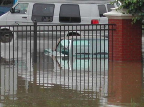 View of the parking lot at apartments located on the north shore of the Tennessee River in downtown Chattanooga.