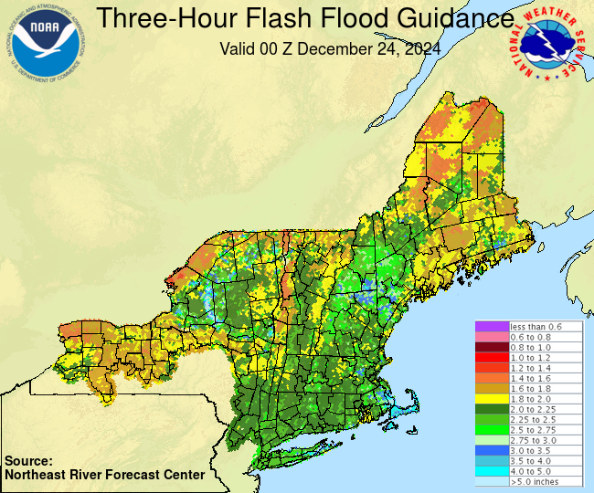 Estimated of the amount of rainfall required over a given area during 3 Hours to cause small streams to flood.