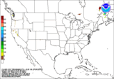 Day 1 probability of freezing rain accumulating greater than or equal to 0.01 inch.