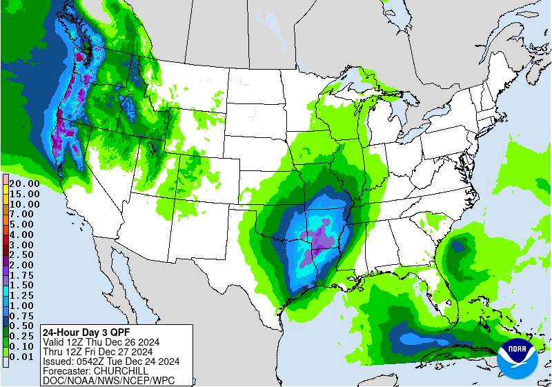 Day 3 24-Hour Quantitative Precipitation Forecasts issues by the Weather Prediction Center.