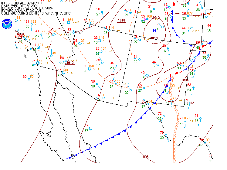 Current weather map for the Southwest U.S.