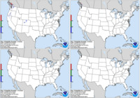 Day 1 probability of snow greater than or equal to 4, 8, and 12 inches and freezing rain greater than or equal to .25 inch