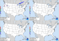 Day 2 probability of snow greater than or equal to 4, 8, and 12 inches and freezing rain greater than or equal to .25 inch