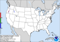 Day 2 probability of snowfall greater than or equal to 8 inches