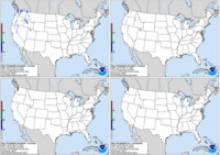 Day 3 probability of snow greater than or equal to 4, 8, and 12 inches and freezing rain greater than or equal to .25 inch