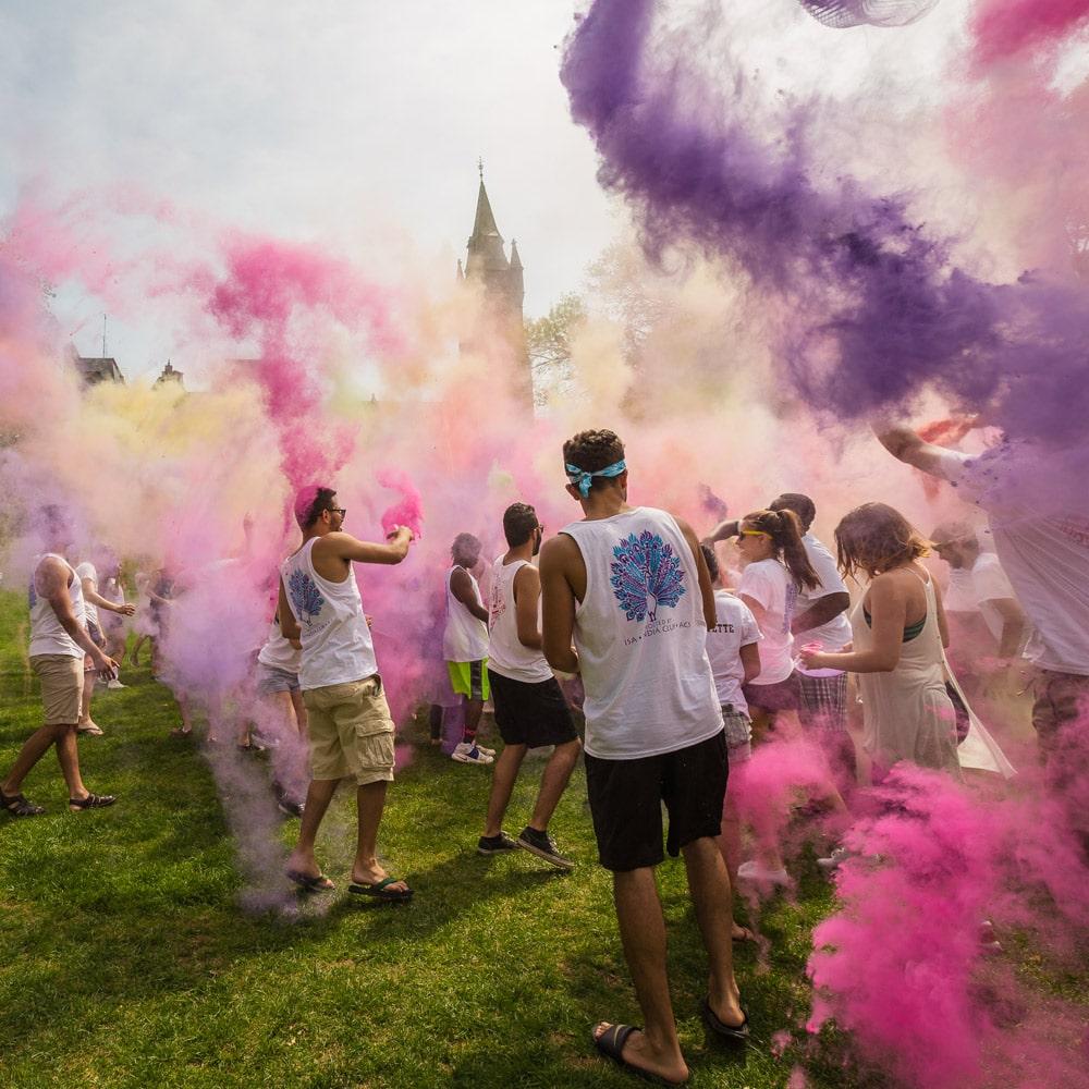 Students at the Hindu celebration Holi